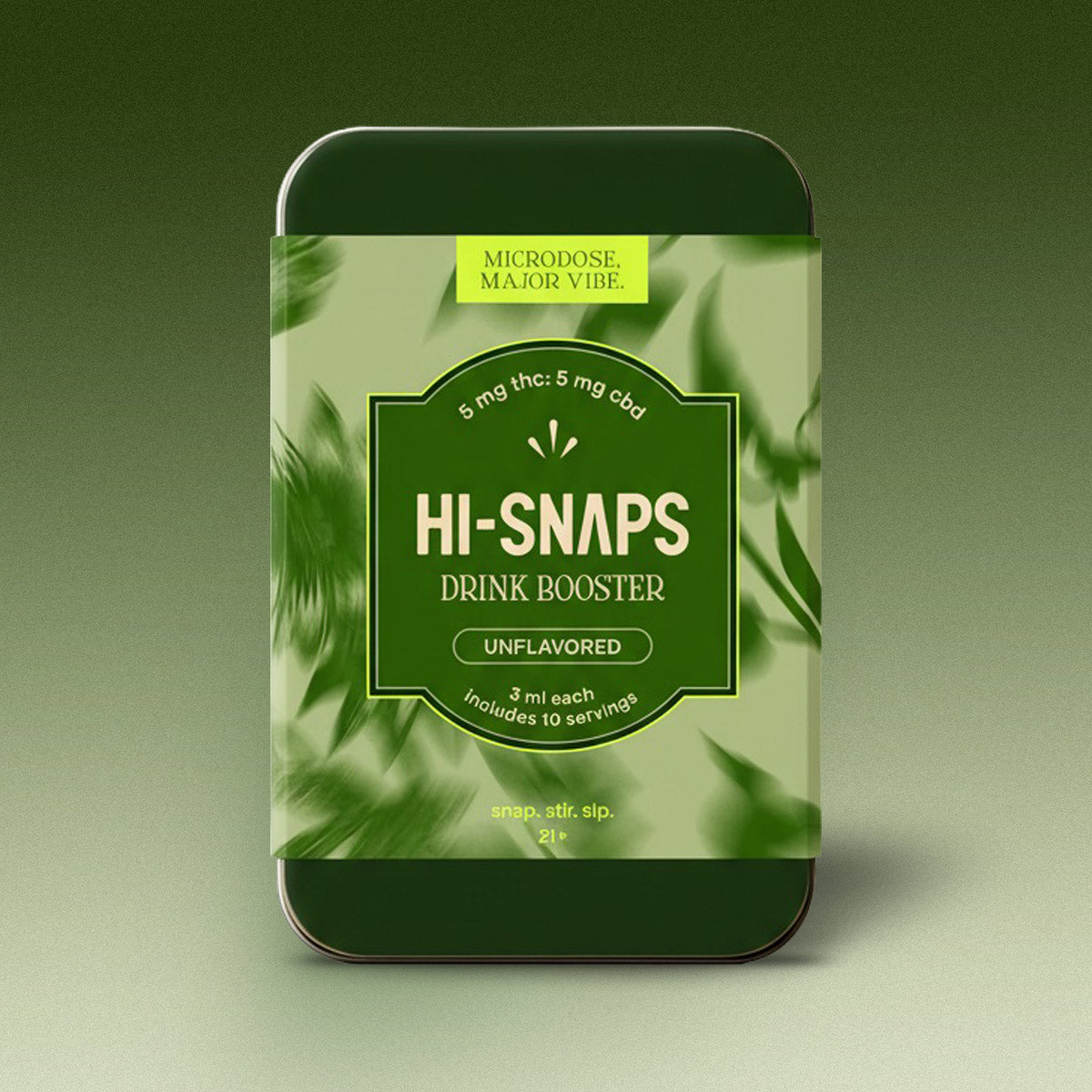 Hi-Snaps Travel Tin – 10 Drink Boosters in a sleek portable tin.